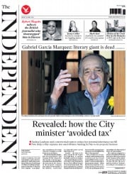 The Independent () Newspaper Front Page for 18 April 2014