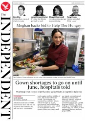 The Independent () Newspaper Front Page for 18 April 2020