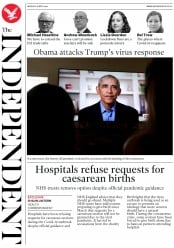The Independent () Newspaper Front Page for 18 May 2020