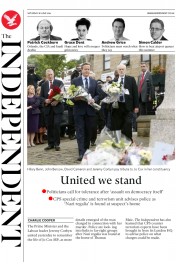 The Independent () Newspaper Front Page for 18 June 2016
