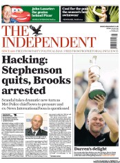 The Independent () Newspaper Front Page for 18 July 2011