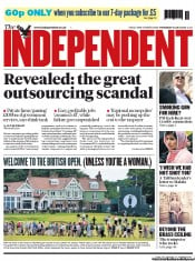 The Independent () Newspaper Front Page for 18 July 2013