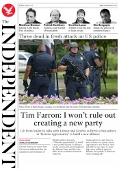 The Independent () Newspaper Front Page for 18 July 2016