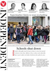 The Independent () Newspaper Front Page for 19 March 2020