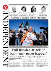 The Independent () Newspaper Front Page for 19 March 2022