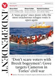 The Independent () Newspaper Front Page for 19 April 2016