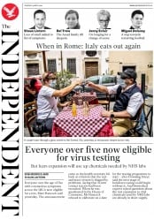 The Independent () Newspaper Front Page for 19 May 2020