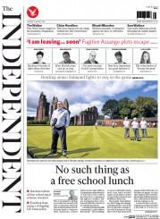 The Independent () Newspaper Front Page for 19 August 2014