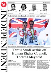The Independent () Newspaper Front Page for 19 August 2016