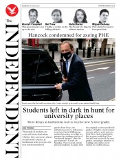 The Independent () Newspaper Front Page for 19 August 2020