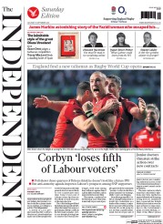 The Independent () Newspaper Front Page for 19 September 2015