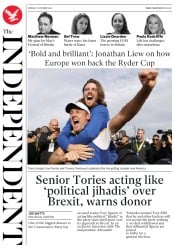 The Independent () Newspaper Front Page for 1 October 2018