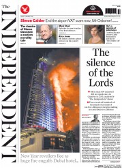 The Independent () Newspaper Front Page for 1 January 2016