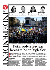 The Independent () Newspaper Front Page for 1 March 2022