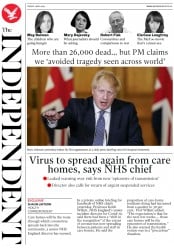 The Independent () Newspaper Front Page for 1 May 2020