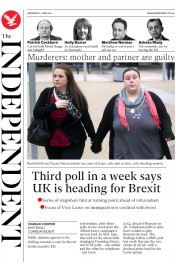 The Independent () Newspaper Front Page for 1 June 2016