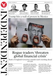 The Independent () Newspaper Front Page for 1 September 2016