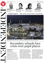The Independent () Newspaper Front Page for 1 September 2017