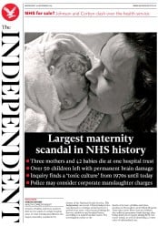 The Independent () Newspaper Front Page for 20 November 2019