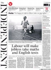 The Independent () Newspaper Front Page for 20 January 2014