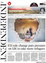 The Independent () Newspaper Front Page for 20 January 2016