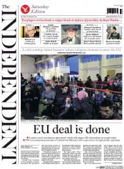 The Independent () Newspaper Front Page for 20 February 2016