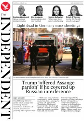 The Independent () Newspaper Front Page for 20 February 2020