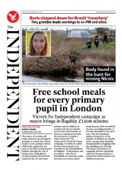 The Independent () Newspaper Front Page for 20 February 2023