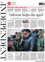 The Independent () Newspaper Front Page for 20 March 2014