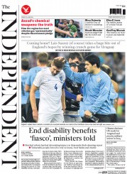 The Independent () Newspaper Front Page for 20 June 2014