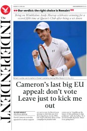 The Independent () Newspaper Front Page for 20 June 2016