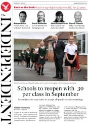 The Independent () Newspaper Front Page for 20 June 2020