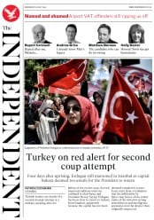The Independent () Newspaper Front Page for 20 July 2016