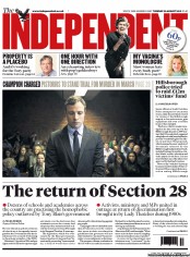 The Independent () Newspaper Front Page for 20 August 2013