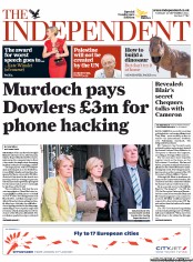 The Independent () Newspaper Front Page for 20 September 2011