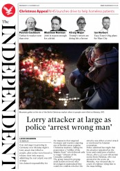 The Independent () Newspaper Front Page for 21 December 2016