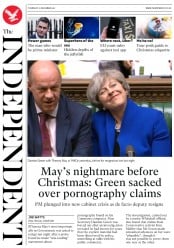 The Independent () Newspaper Front Page for 21 December 2017