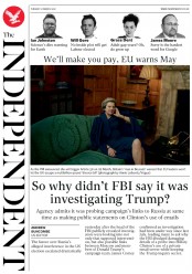 The Independent () Newspaper Front Page for 21 March 2017
