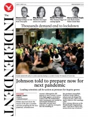 The Independent () Newspaper Front Page for 21 March 2021