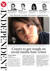 The Independent () Newspaper Front Page for 21 August 2017