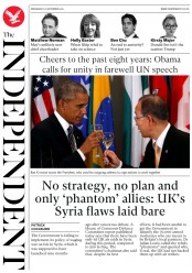 The Independent () Newspaper Front Page for 21 September 2016