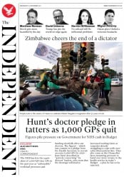 The Independent () Newspaper Front Page for 22 November 2017