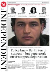 The Independent () Newspaper Front Page for 22 December 2016