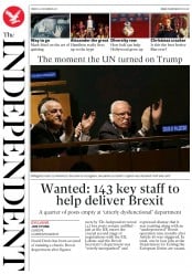 The Independent () Newspaper Front Page for 22 December 2017