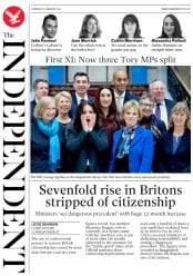 The Independent () Newspaper Front Page for 22 February 2019