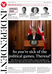 The Independent () Newspaper Front Page for 22 March 2019