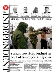 The Independent () Newspaper Front Page for 22 March 2022