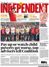 The Independent () Newspaper Front Page for 22 April 2013