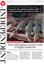 The Independent () Newspaper Front Page for 22 April 2020