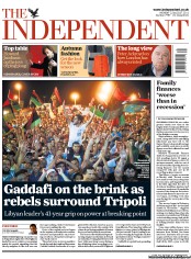 The Independent () Newspaper Front Page for 22 August 2011